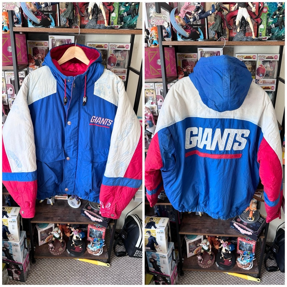 Vintage New York Giants Mirage Jacket Blue Red NFL Hooded Men’s L